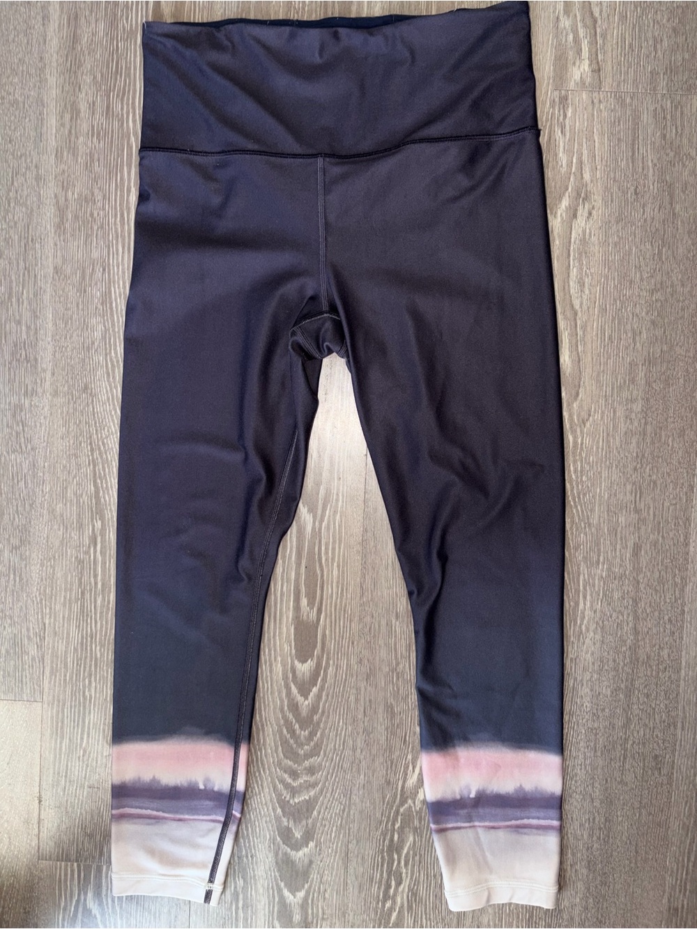 Athleta Black Leggings with Pink-Cream Ombre Hem